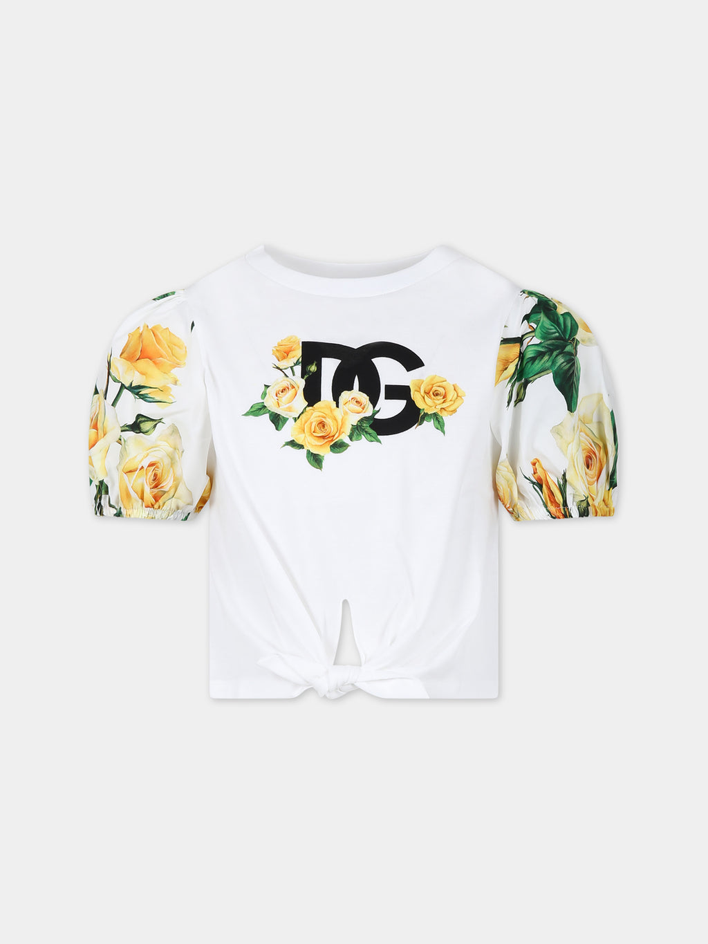 T-shirt bianca per bambina a fantasia flowering